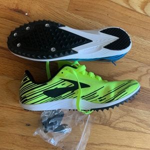 Brooks Mach 18 blue/green spikes XC womens size 8